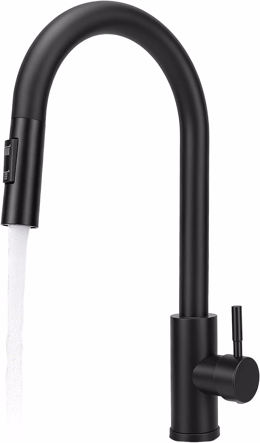 Miscelatore da cucina con doccetta estraibile, erogatore alto, soffione girevole a 360° e 2 tipi di getto