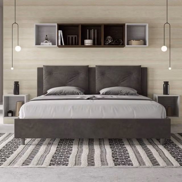 Letto matrimoniale Ityhome Appia con rete imbottita e contenitore a sollevamento in microfibra grigio L/P: 180 x 200 cm