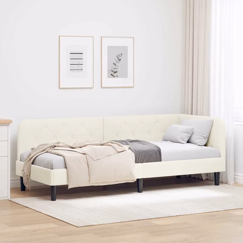 Cornice del letto ad angolo asimmetrica vidaXL in velluto beige L/P/H: 200 x 80 x 72 cm