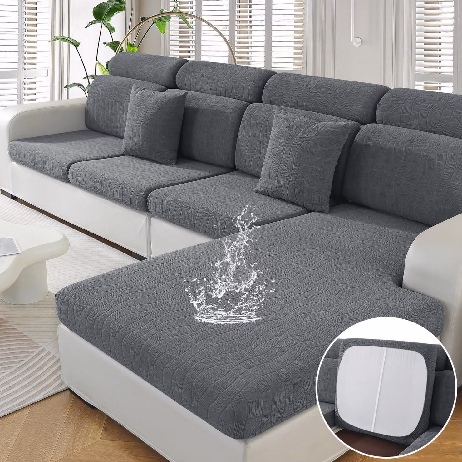 Copertura per cuscino da seduta, elasticizzata, impermeabile, color grigio chiaro, per chaise longue