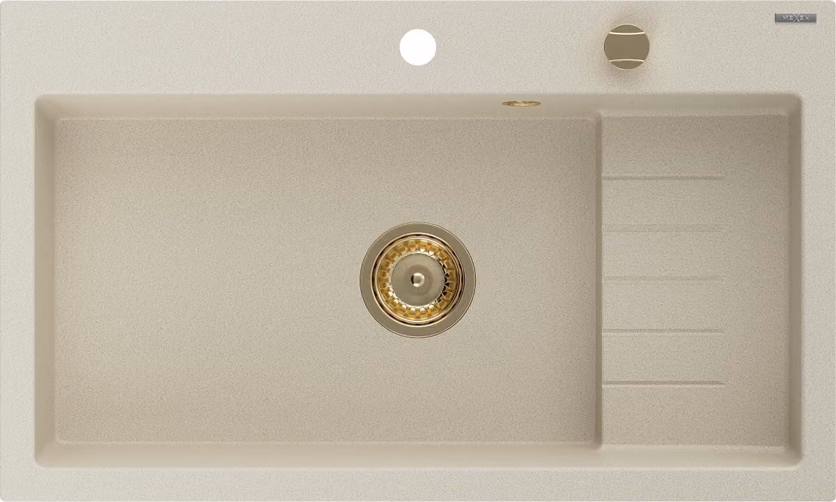 Mexen Omar lavello in granito a 1 vasca 800 x 480 mm, beige, sifone dorato - 6520801005-69-G