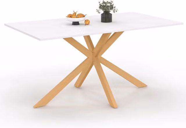 IDMarket Tavolo da pranzo rettangolare GISELE per 8 persone con piano bianco opaco e base in legno e metallo