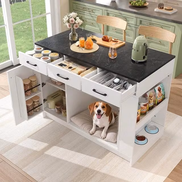 Isola cucina Xylo con 3 cassetti in MDF bianco opaco L: 120 cm, P: 60 cm, H: 90 cm