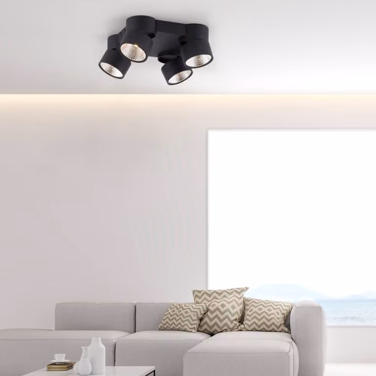 PURE Plafoniera LED Nola, 4 luci, nera dimmerabile, Nero, Soggiorno / Sala da pranzo, Moderno