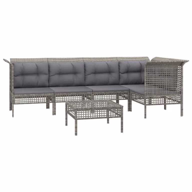 Set Divani da Giardino 6 pz con Cuscini in Polyrattan Grigio