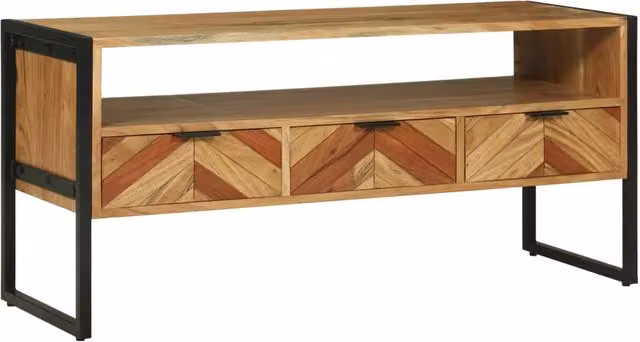 Mobile TV moderno in legno di acacia massello marrone con ripiani porta media L/P/H: 100 x 35 x 50 cm