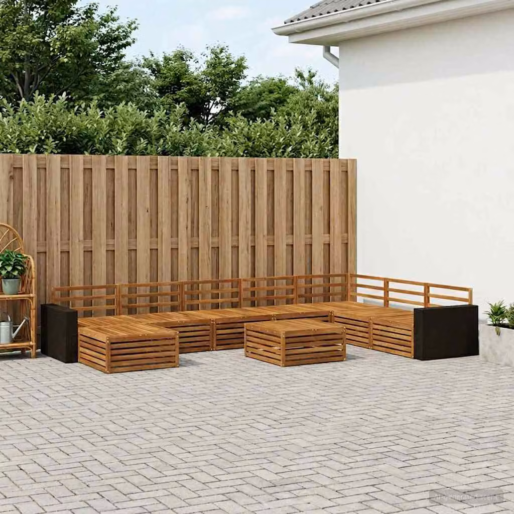 vidaXL Set di divani da esterno 9 pz in legno di acacia massello marrone con cuscini e tavolino