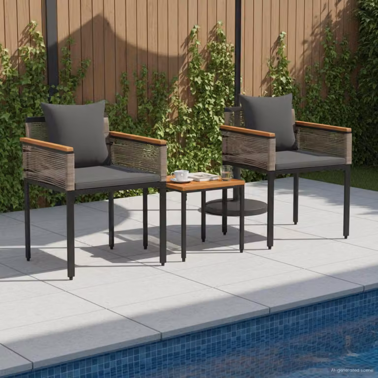 Set di mobili da esterno vidaXL in polyrattan per giardino e balcone, 3 pezzi, grigio e antracite