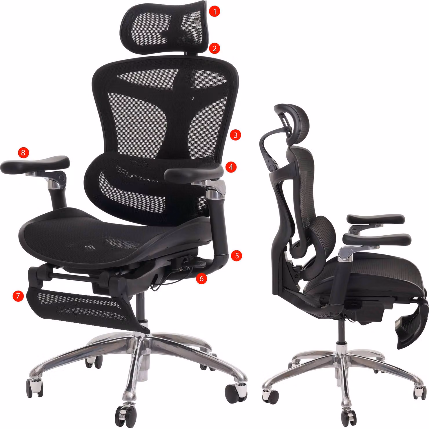 Sedia da ufficio MCW-N54, sedia da scrivania girevole, ergonomica, supporto lombare poggiapiedi 6D-braccioli regolabili nero