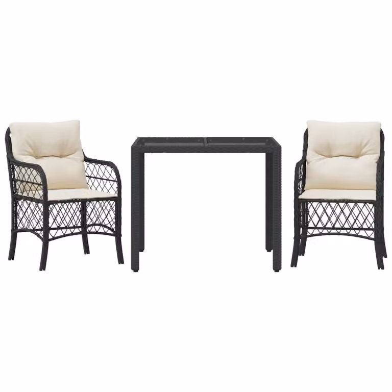 Set da Bistrò 3 pz con Cuscini Nero in Polyrattan