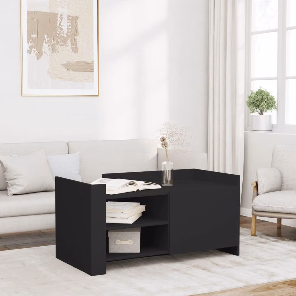 vidaXL Tavolino da Salotto Moderno Nero in Legno e MDF L: 100 cm, P: 50 cm, H: 50 cm