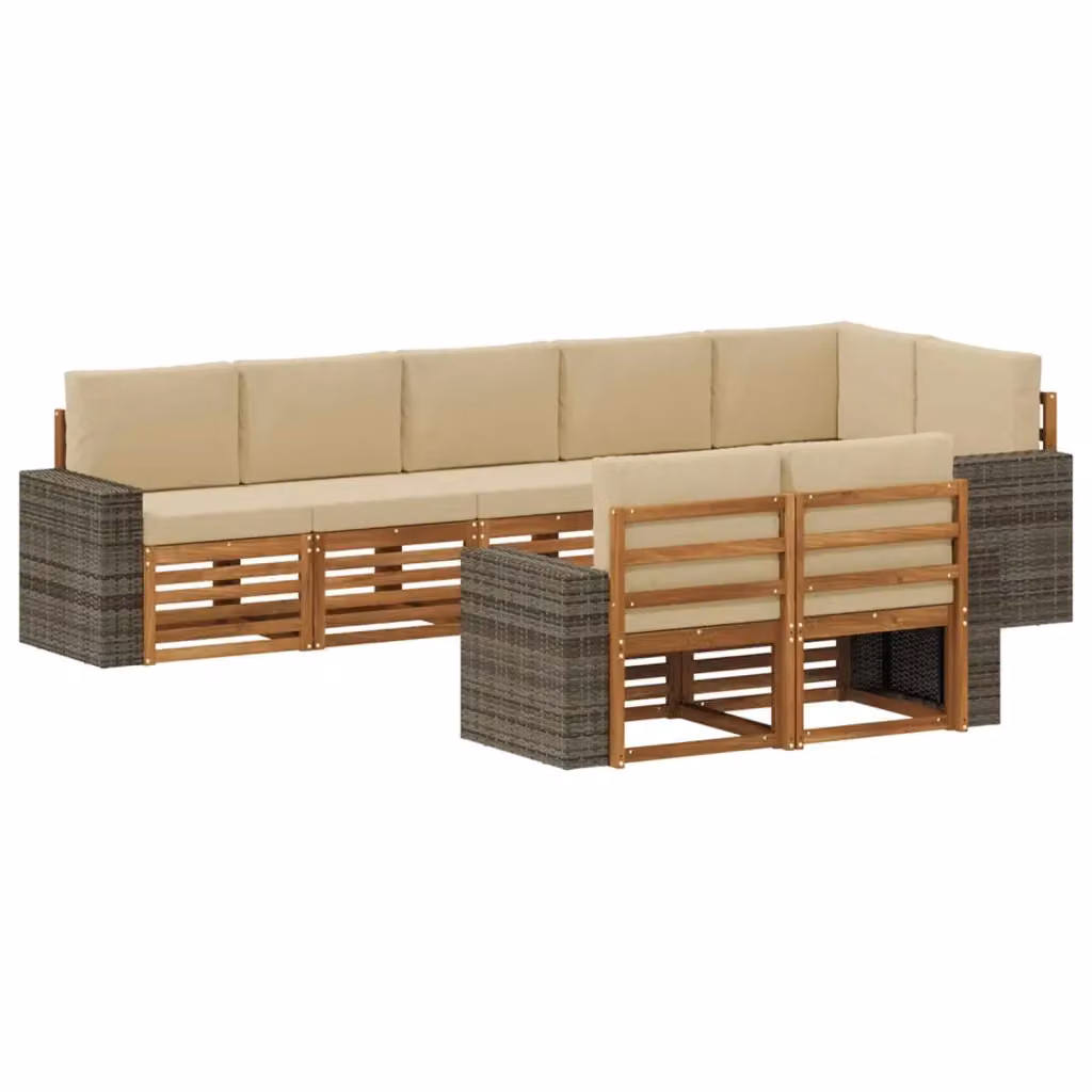 Set di divani da esterno a L vidaXL in legno di acacia marrone e beige con cuscini inclusi – 2