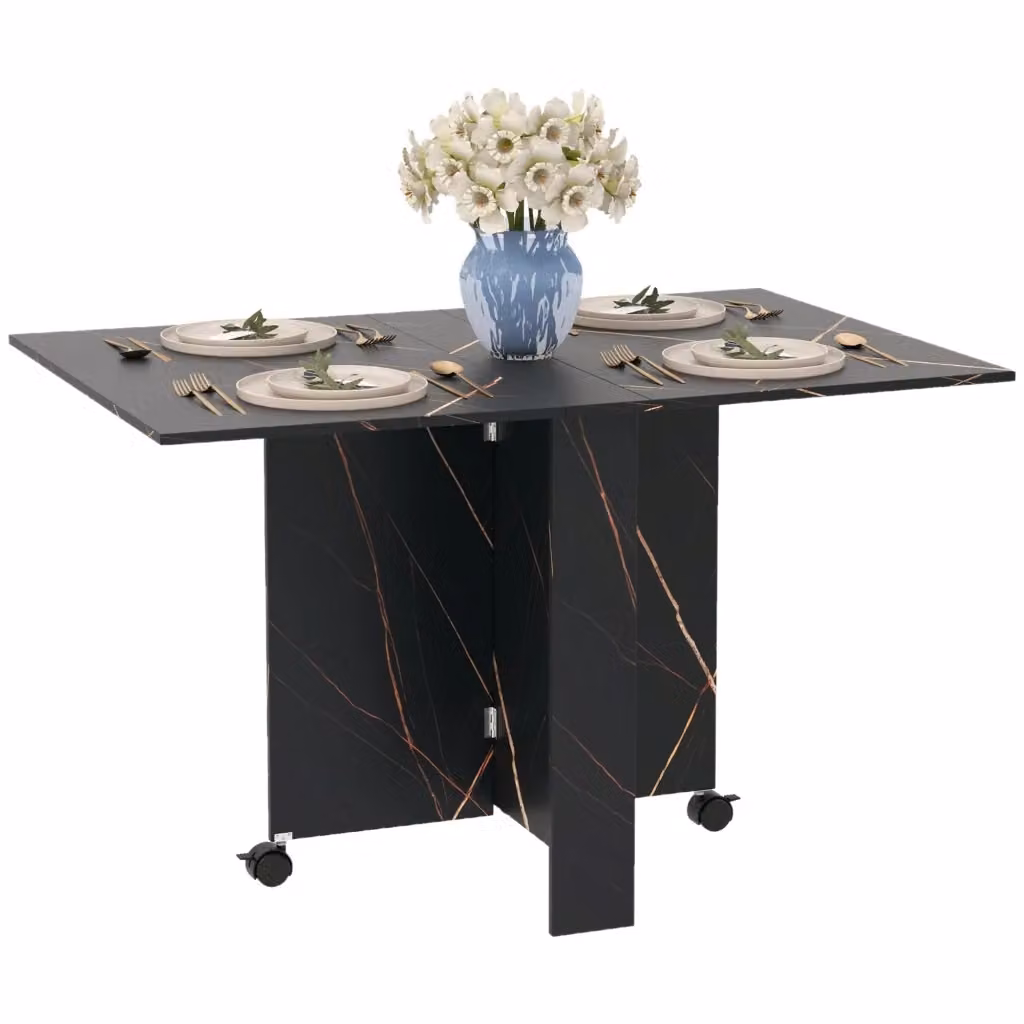 Tavolo da Pranzo Pieghevole e Allungabile Minimal Nero con Ruote L: 120 cm, P: 80 cm, H: 73 cm – 2