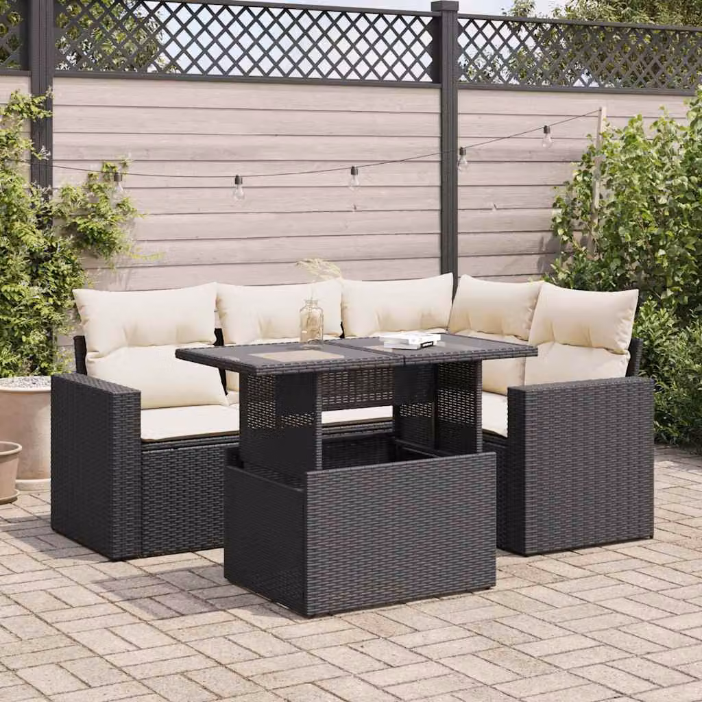 Maison Exclusive - Set divani da giardino 5 pezzi con cuscini in poly rattan nero