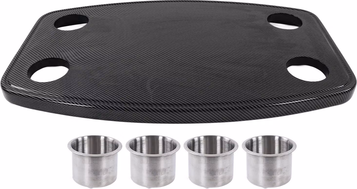 Tavolo rimovibile per camper in stile fibra di carbonio, 600 x 380 x 30 mm, con 4 portabicchieri per yacht, roulotte, camper
