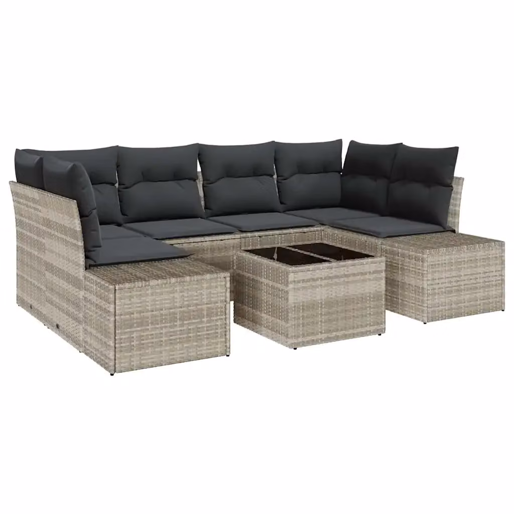 Set Divano da Giardino vidaXL 8 Pezzi in Metallo e Tessuto Grigio con Tavolino e Cuscini – 2