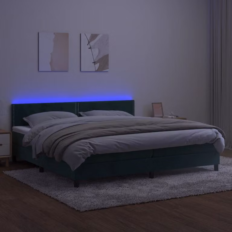 Maison Exclusive - Letto a Molle con Materasso e LED Verde Scuro 200x200cm Velluto