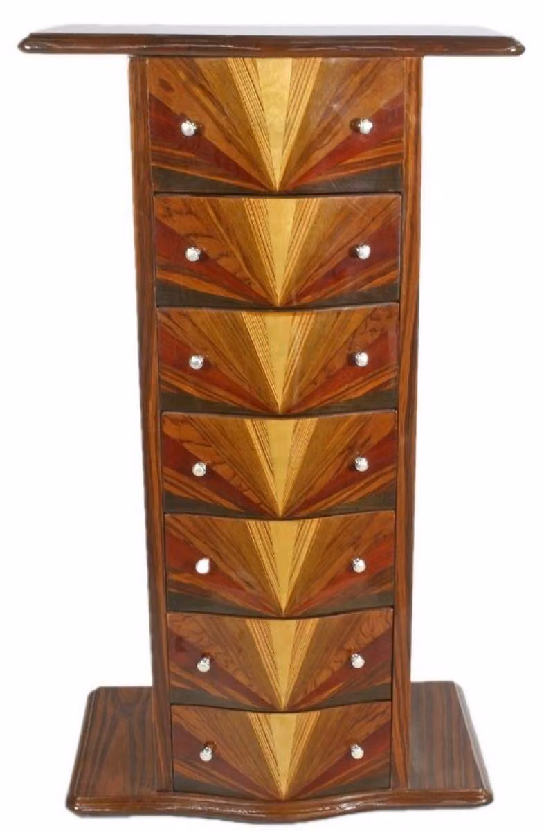 Casa Padrino Cassettiera Art Deco in mogano con 7 cassetti e ripiano marrone 70 x 40 x h. 120 cm - Mobili Art Deco