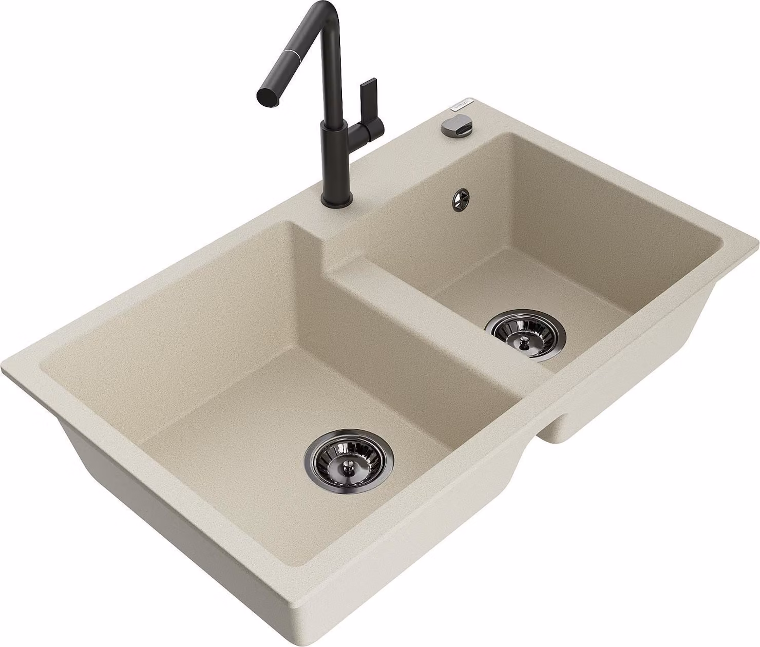 Mexen Tomas lavello in granito a 2 vasche con rubinetto da cucina Flora, beige - 6516-69-670401-70-B