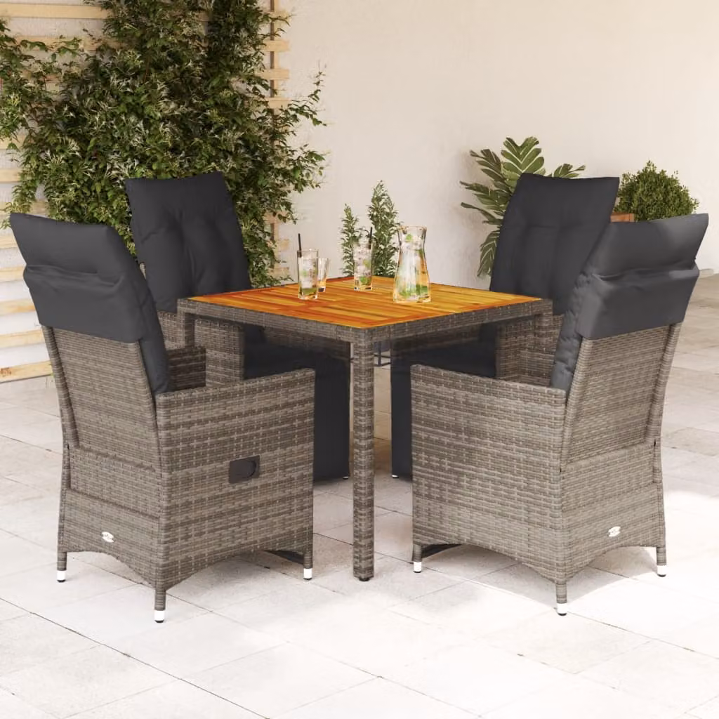 Set Bistrò da Giardino vidaXL 5 pz in Polyrattan e Legno di Acacia Grigio
