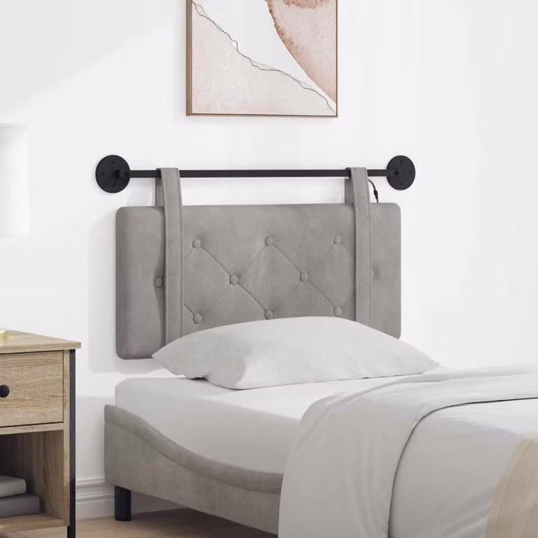 Testiera sospesa vidaXL in velluto grigio chiaro con luce LED integrata e luce da lettura per camera da letto