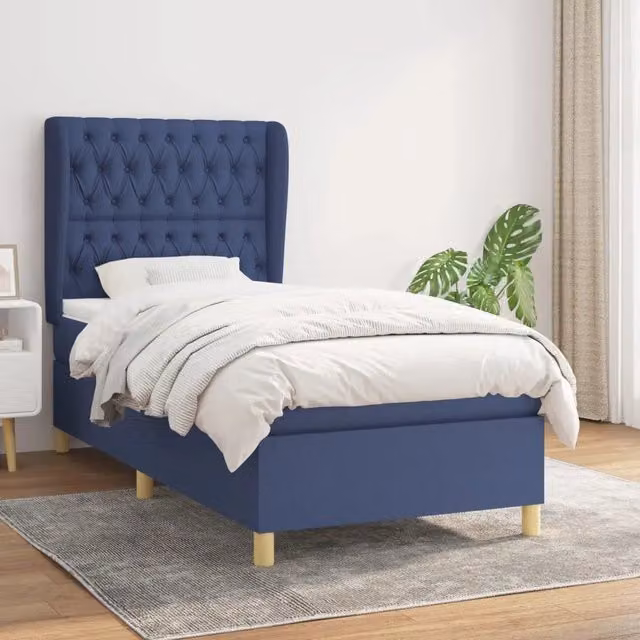 Letto Ibrido vidaXL con Giroletto a Molle e Materasso in Tessuto Blu e Bianco L/P/H: 100 x 200 x 40 cm