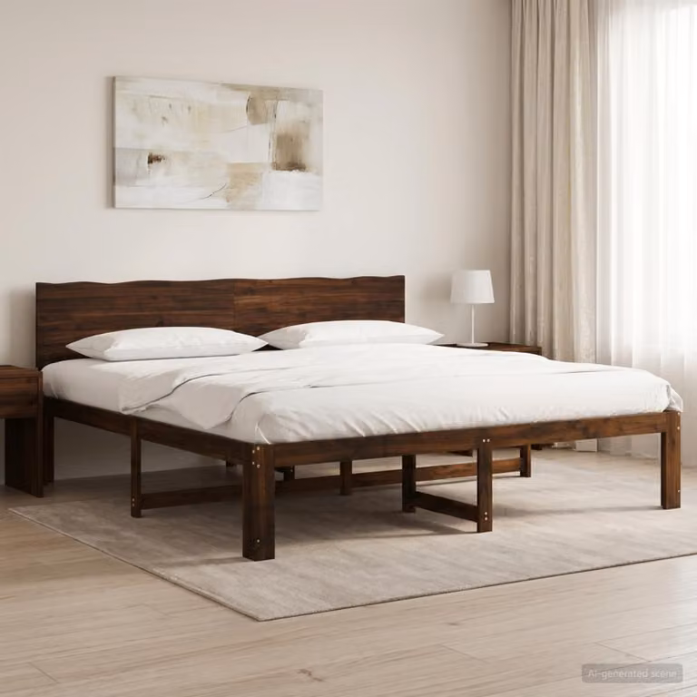Letto matrimoniale con testiera vidaXL ROSTOCK in legno di acacia marrone scuro L/P/H: 205.5 x 204.0 x 140.0 cm