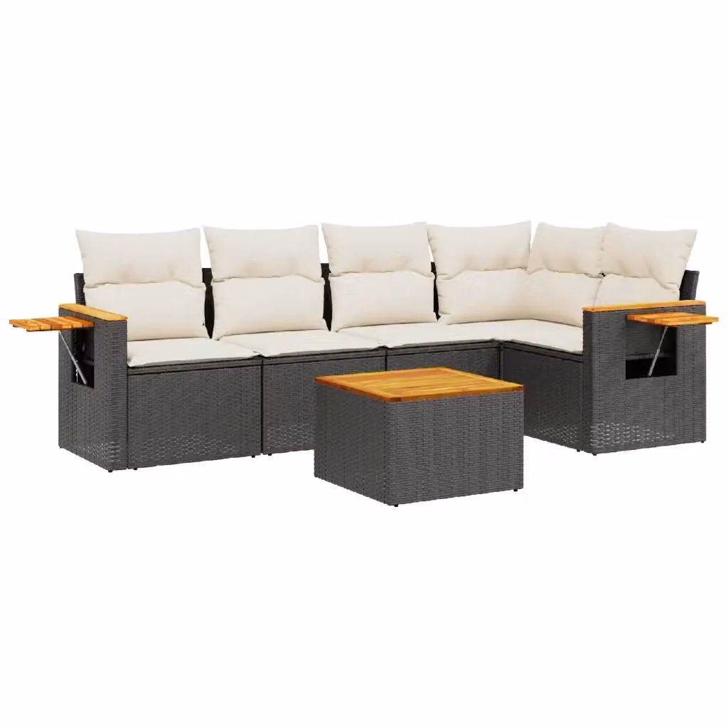 vidaXL Set Divano da Giardino a L in Polyrattan Nero con Cuscini e Tavolino da Esterno 6 pz – 2