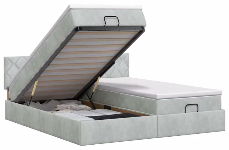 Divano poltrona ottomano con materasso e poggiatesta, 2 pezzi, color grigio chiaro, rivestito in velluto