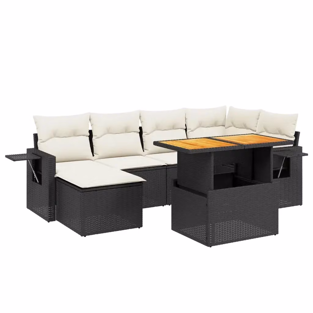 Set Divani da Giardino a L vidaXL in Polyrattan Nero con 7 Pezzi e Cuscini Inclusi – 2