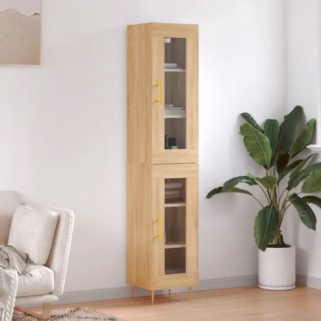 Credenza moderna vidaXL in legno e metallo, colore beige e marrone, L: 34,5 cm, P: 34 cm, H: 180 cm