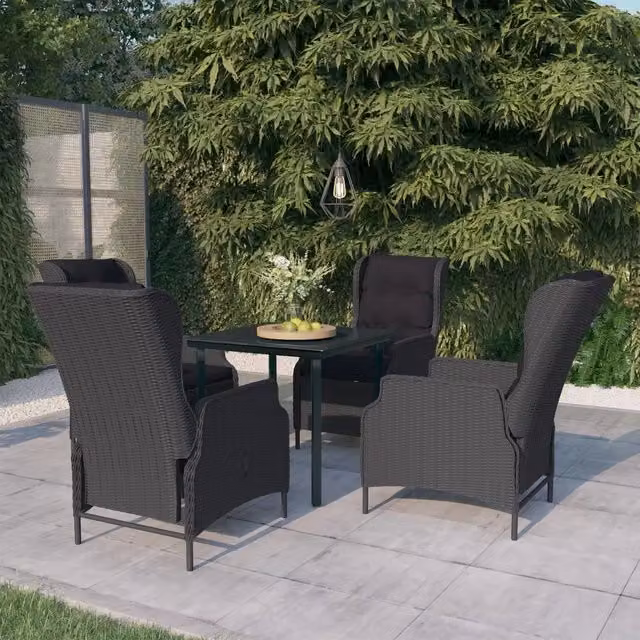 Set da pranzo da giardino moderno vidaXL in metallo e rattan con piano in vetro, 5 pezzi, antracite – 1