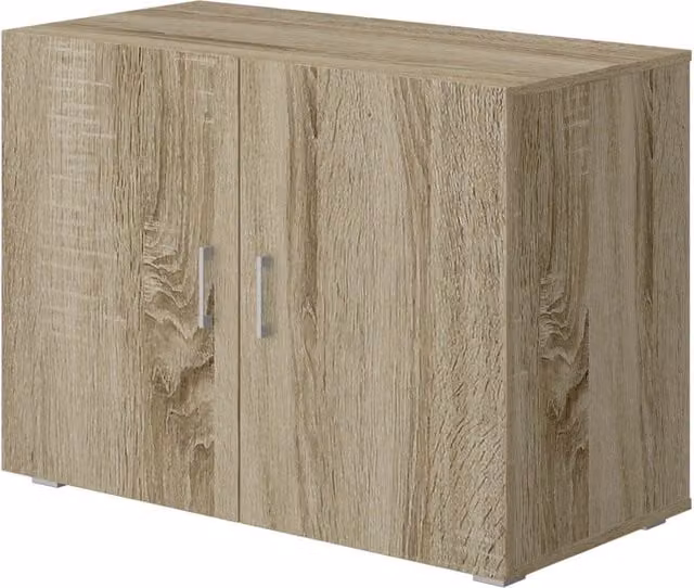 Mobiletto da bagno moderno con 2 ante in MDF color rovere, L 90 cm x P 45 cm x H 66 cm