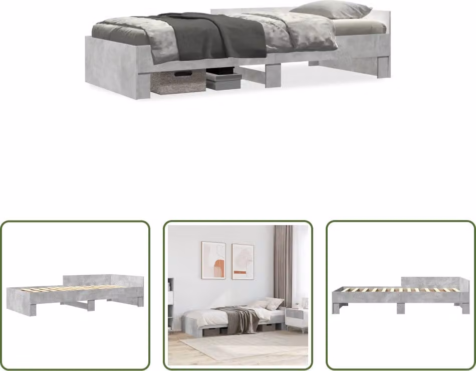 The Living Store Struttura per letto in cemento grigio 90x190 cm Materiale a base di legno