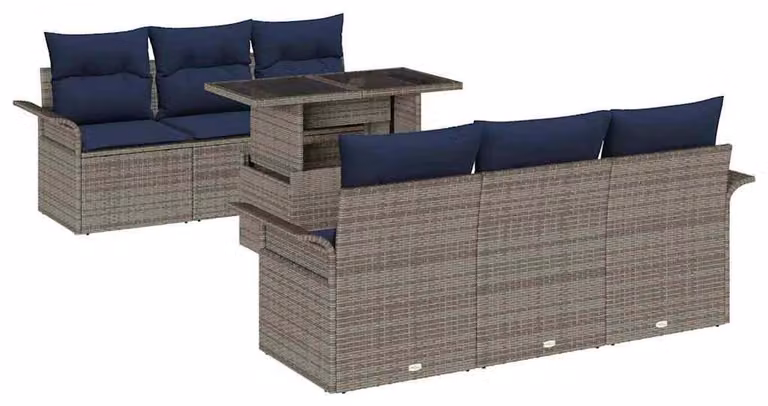 Set Divano da Giardino con cuscino 7 pcs Grigio polyrattan