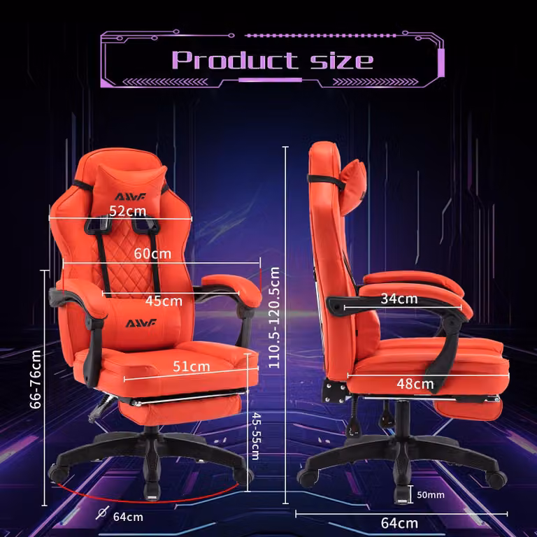 Sedia da gaming ergonomica - sedia da gaming rossa con funzione girevole a 360 gradi e supporto lombare