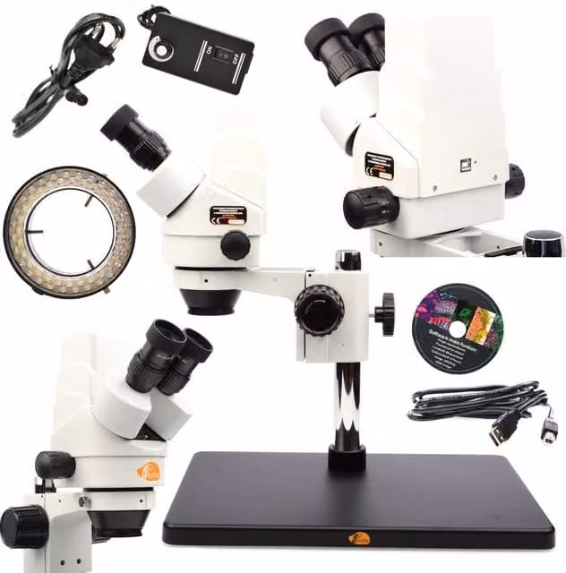 Microscopio Stereoscopico Trinoculare Rosfix Pluto Pro Bianco con Fotocamera USB e Illuminatore 56xLED