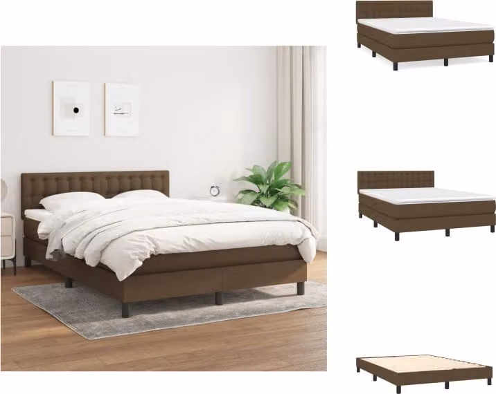 vidaXL Letto a molle con materasso in tessuto marrone scuro 140x200 cm - Letti e strutture letto