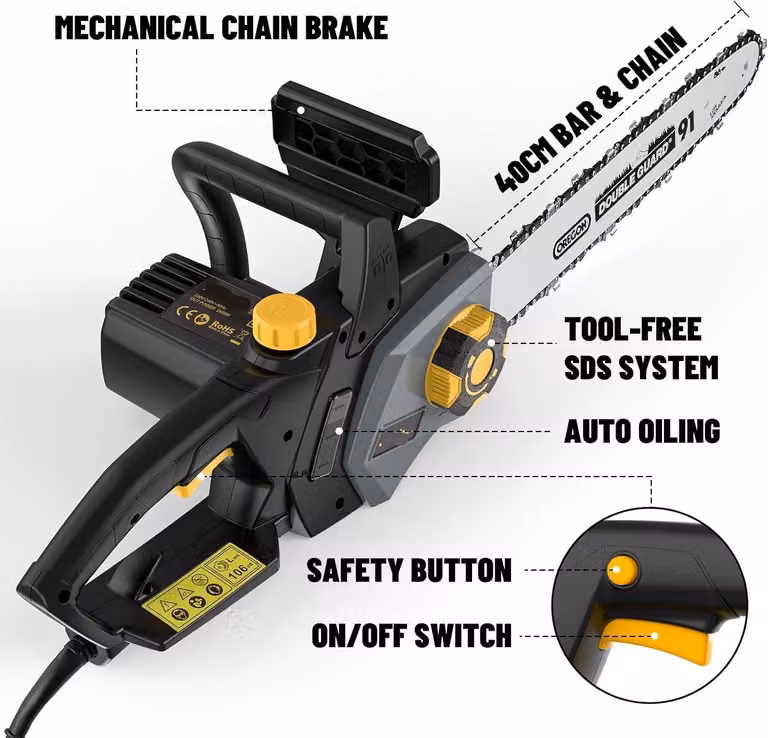 Troncatrice elettrica - Motosega - Sega da potatura - Sega per rami - Sega a mano - Portatile - 2400W
