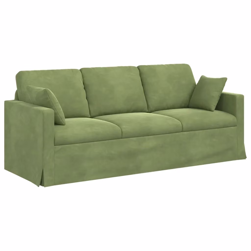 vidaXL Divano Moderno in Velluto Verde con Cuscini e Rivestimenti Rimovibili L: 198 cm, P: 78 cm, H: 80 cm – 2
