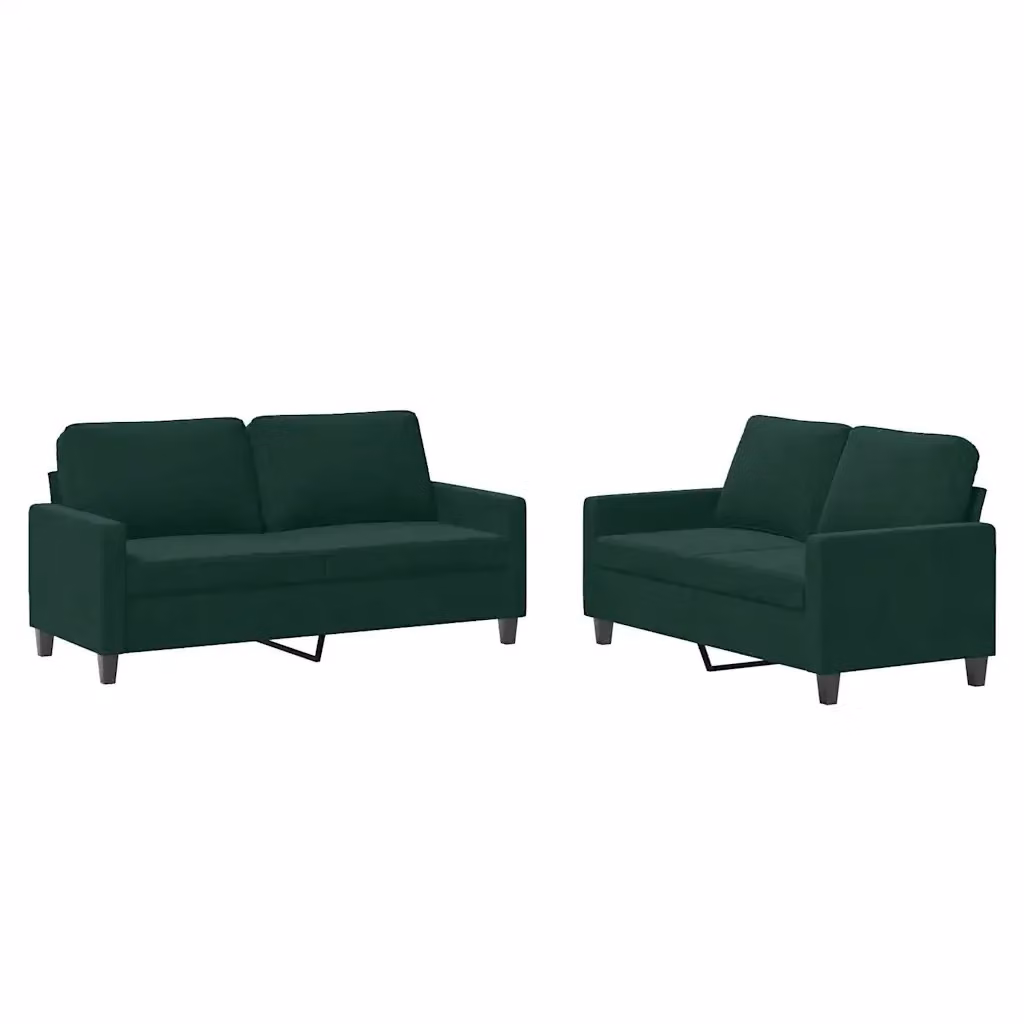 vidaXL Set di 2 Divani Moderni in Velluto Verde con Cuscini per Soggiorno – 2
