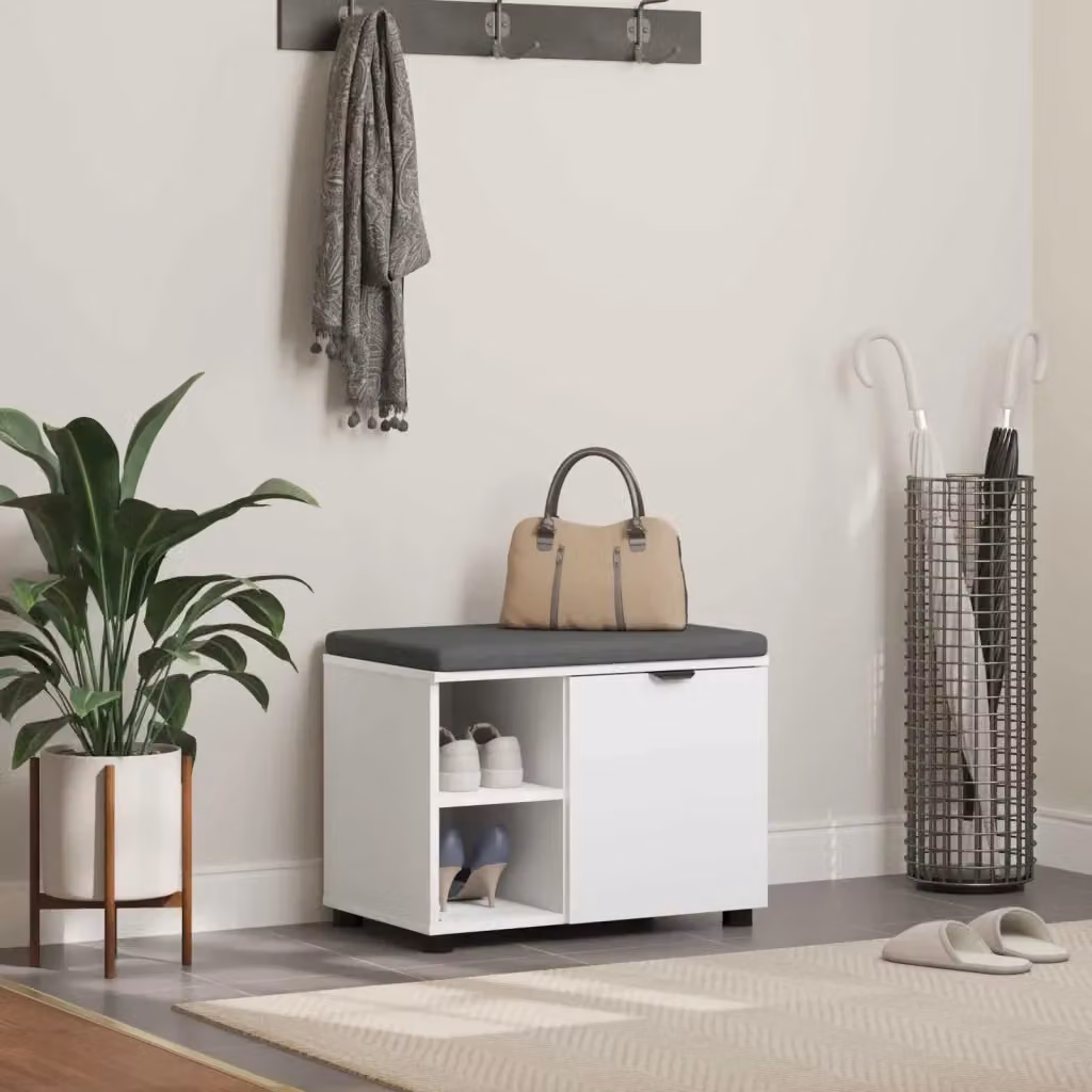 Panca per ingresso con cuscino e porta scarpe bianca in stile moderno L/P/H: 60 x 38 x 46 cm – 2