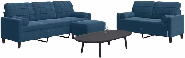 Set di Divani 3 pz con Cuscini e Rinforzi Blu in Velluto 3278430