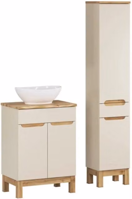 Insieme ERMANO cachemire 95cm: mobile sotto lavabo + piano per lavabo bisellato + lavabo da appoggio bianco + colonna