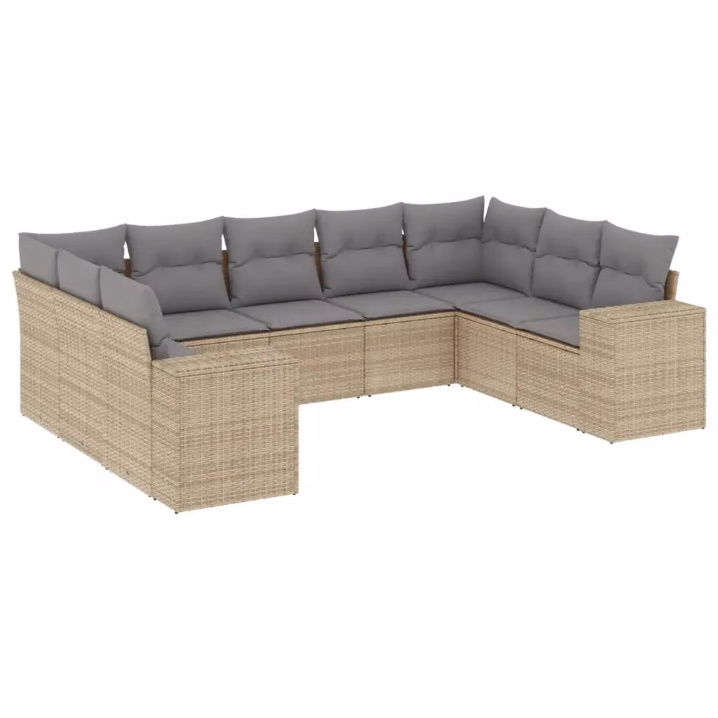 Set Divano da Giardino VIDAXL in Polyrattan con Cuscini Beige, 9 Pezzi – 2