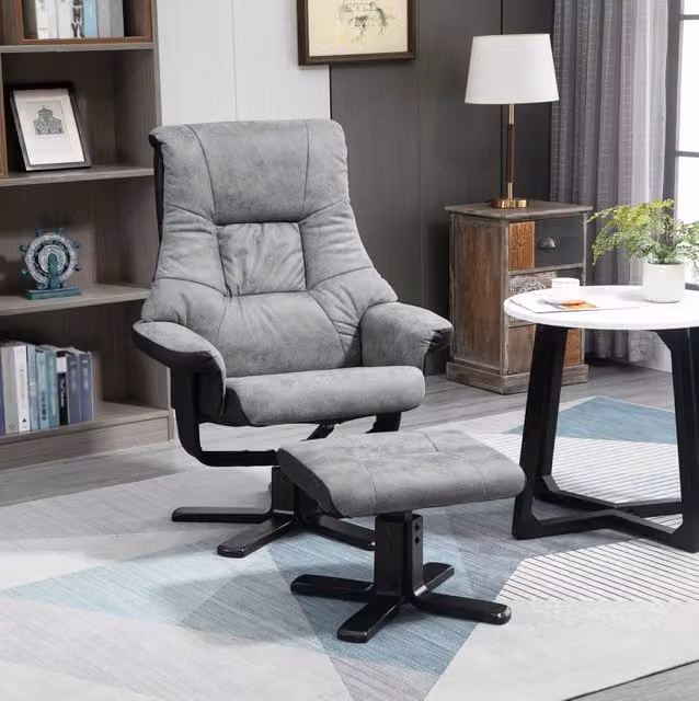 Poltrona relax ULEVR girevole a 360¡ã con reclinazione fino a 135¡ã e poggiapiedi, microfibra grigia