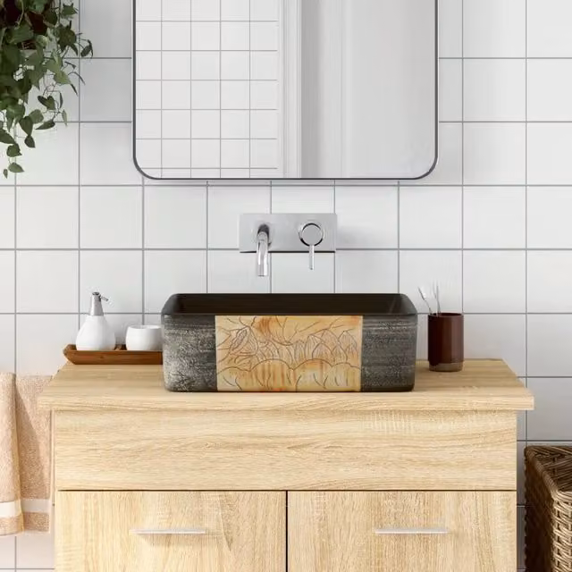 Lavabo da appoggio rettangolare vidaXL in ceramica multicolore nero e marrone L: 46 cm, P: 35,5 cm, H: 13 cm – 1