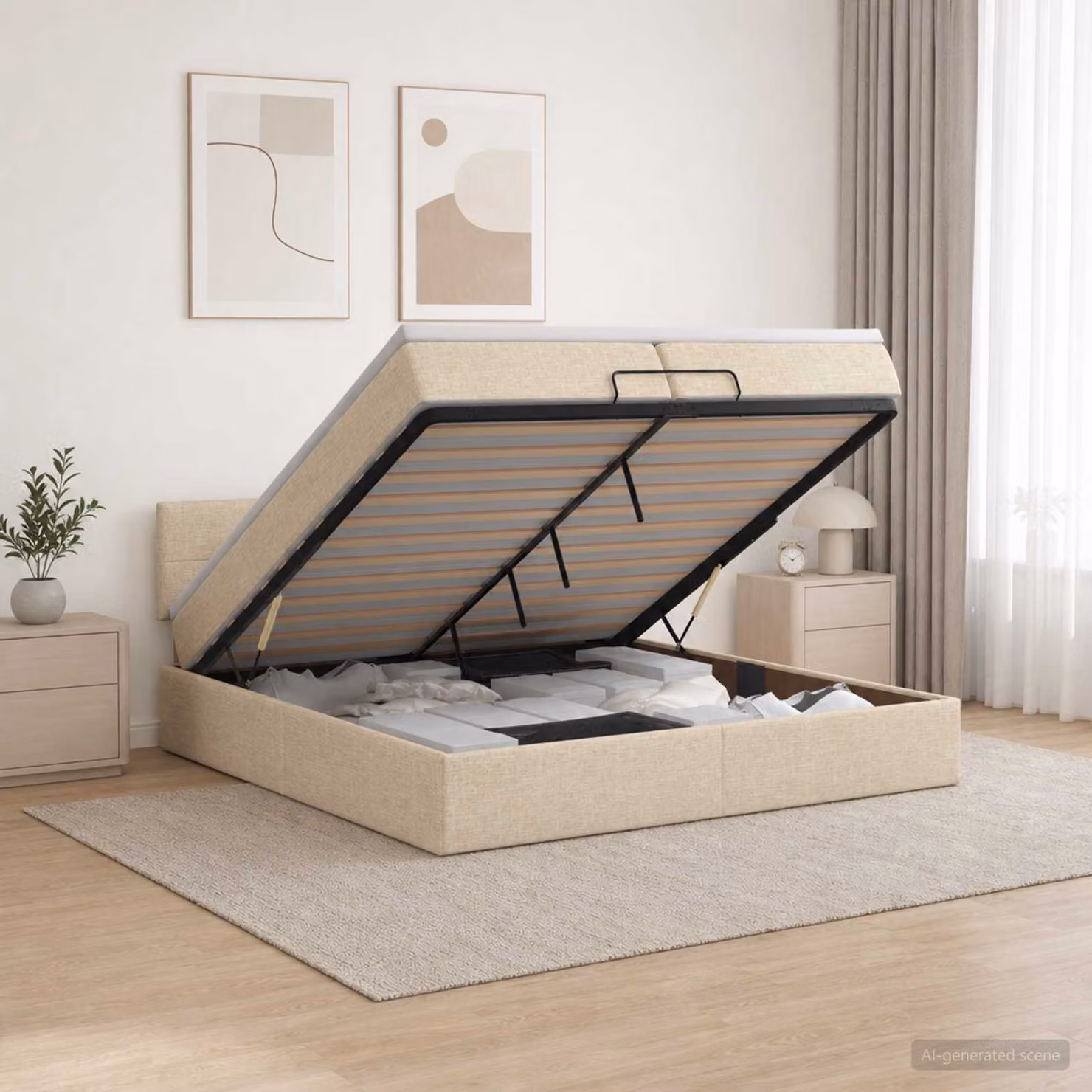 Letto Ottomano con Materasso e Illuminazione LED vidaXL, Colore Beige, L/P/H: 200 x 200 x 88 cm