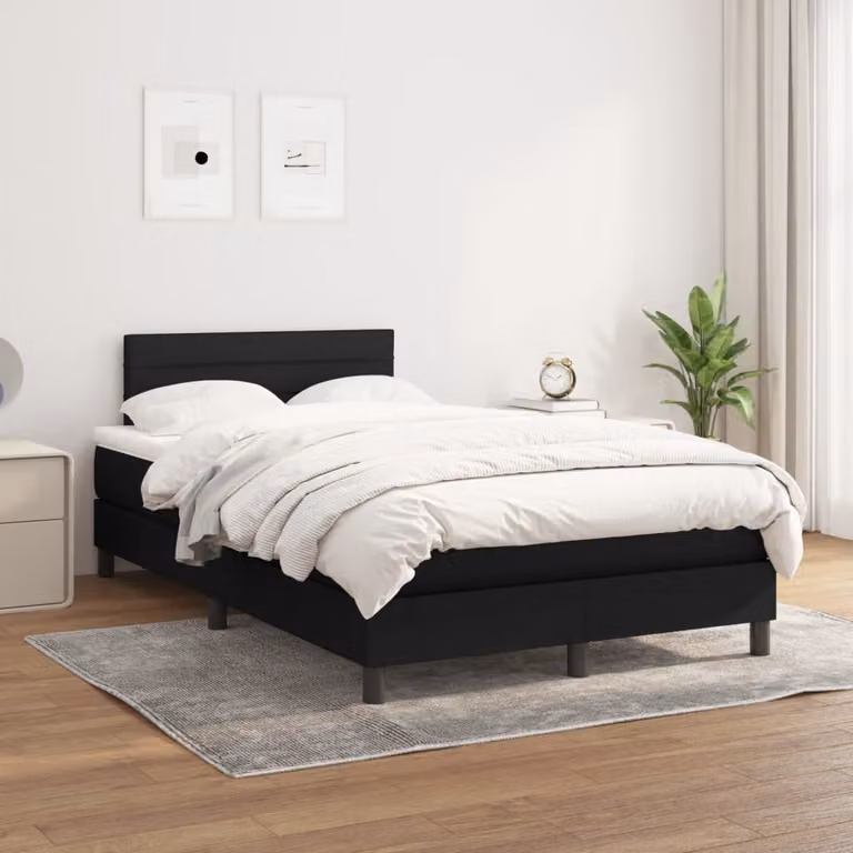 The Living Store Letto a molle con materasso nero 120x200 cm in tessuto