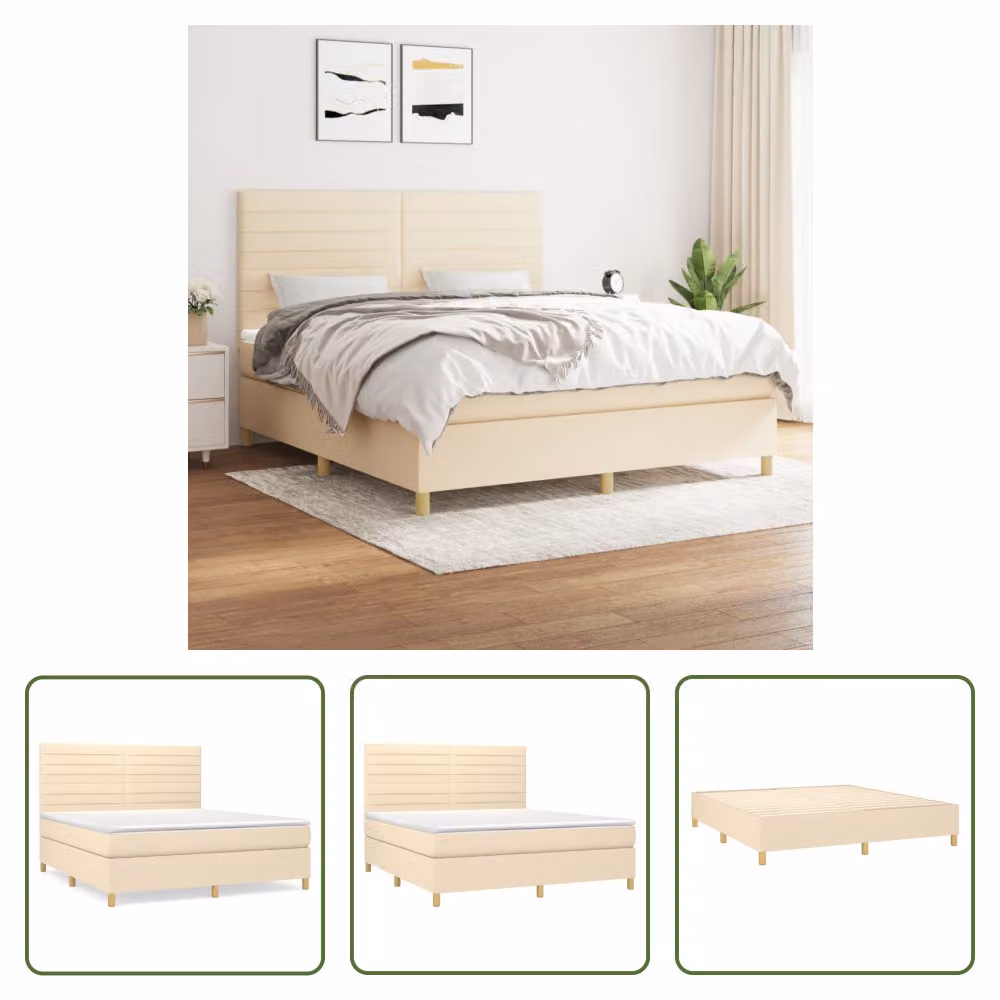 The Living Store Letto a molle con materasso crema 180x200 cm in tessuto
